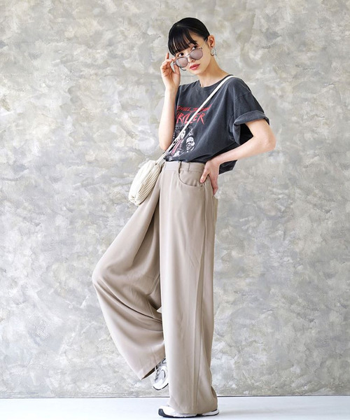 e-zakkamania stores（イーザッカマニアストアーズ）の「ラップタック ワイドパンツ（その他パンツ・レディース・ブラック/グレイッシュベージュ/黄緑系・M）」の5枚目の写真