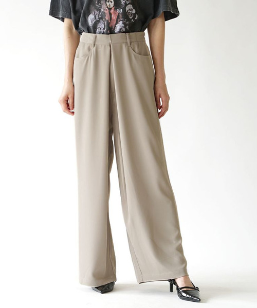 e-zakkamania stores（イーザッカマニアストアーズ）の「ラップタック ワイドパンツ（その他パンツ・レディース・ブラック/グレイッシュベージュ/黄緑系・M）」の15枚目の写真