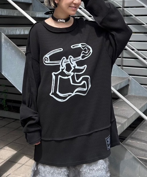 Candy Stripper（キャンディストリッパー）の「SAFETY PIN WAFFLE トップス（Tシャツ/カットソー・レディース・オフホワイト/ヘザーグレー/ブラック・2）」の2枚目の写真