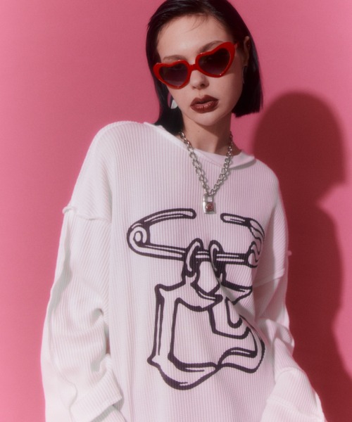 Candy Stripper（キャンディストリッパー）の「SAFETY PIN WAFFLE トップス（Tシャツ/カットソー・レディース・オフホワイト/ヘザーグレー/ブラック・2）」の19枚目の写真