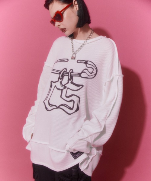 Candy Stripper（キャンディストリッパー）の「SAFETY PIN WAFFLE トップス（Tシャツ/カットソー・レディース・オフホワイト/ヘザーグレー/ブラック・2）」の17枚目の写真