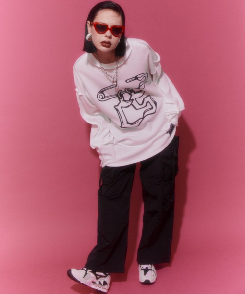 Candy Stripper（キャンディストリッパー）の「SAFETY PIN WAFFLE トップス（Tシャツ/カットソー・レディース・オフホワイト/ヘザーグレー/ブラック・2）」の20枚目の写真