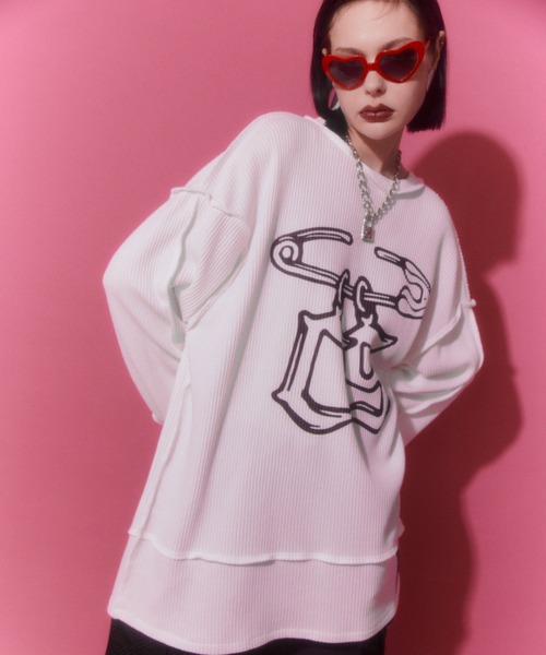 Candy Stripper（キャンディストリッパー）の「SAFETY PIN WAFFLE トップス（Tシャツ/カットソー・レディース・オフホワイト/ヘザーグレー/ブラック・2）」の18枚目の写真