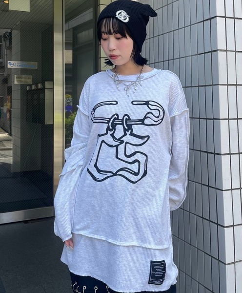 Candy Stripper（キャンディストリッパー）の「SAFETY PIN WAFFLE トップス（Tシャツ/カットソー・レディース・オフホワイト/ヘザーグレー/ブラック・2）」の22枚目の写真