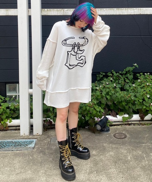 Candy Stripper（キャンディストリッパー）の「SAFETY PIN WAFFLE トップス（Tシャツ/カットソー・レディース・オフホワイト/ヘザーグレー/ブラック・2）」の6枚目の写真