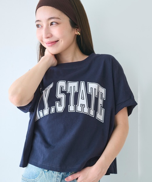 coca(coca)(コカ)の「袖ロールアップロゴTシャツ(Tシャツ/カットソー・レディース・グレー/ホワイト/カーキ/ライトベージュ/その他1/ベージュ/ブラウン/ライトグレー/ネイビー/ライトピンク/チャコール/ワイン/ピンク/ブラック/ダークブルー・L/M/S)」の10枚目の写真