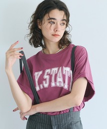 袖ロールアップロゴTシャツ