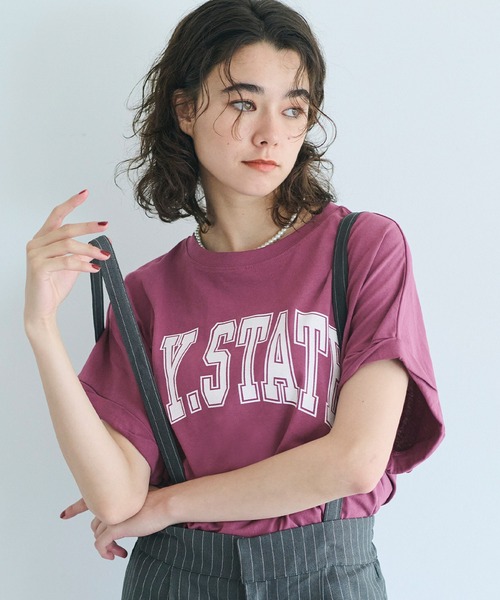 coca(coca)(コカ)の「袖ロールアップロゴTシャツ(Tシャツ/カットソー・レディース・グレー/ホワイト/カーキ/ライトベージュ/その他1/ベージュ/ブラウン/ライトグレー/ネイビー/ライトピンク/チャコール/ワイン/ピンク/ブラック/ダークブルー・L/M/S)」の14枚目の写真