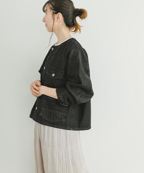 セール】デニムノーカラージャケット（デニムジャケット）｜ITEMS