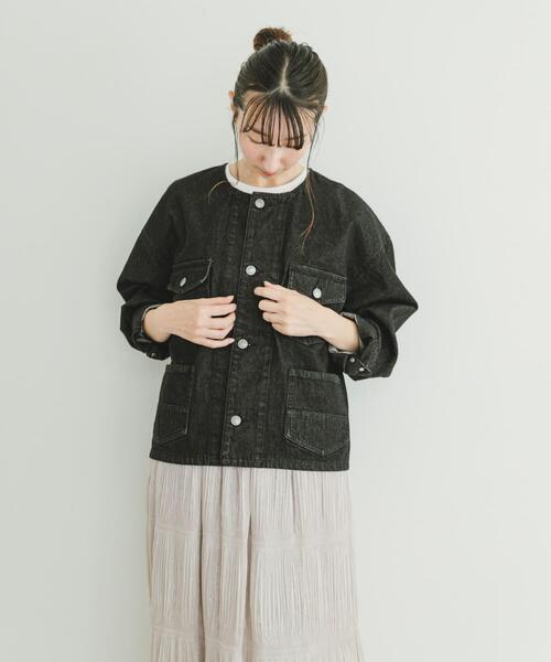 未使用❗️aa. デニム ノーカラージャケット ブラック セール】デニムノーカラージャケット（デニムジャケット）｜ITEMS