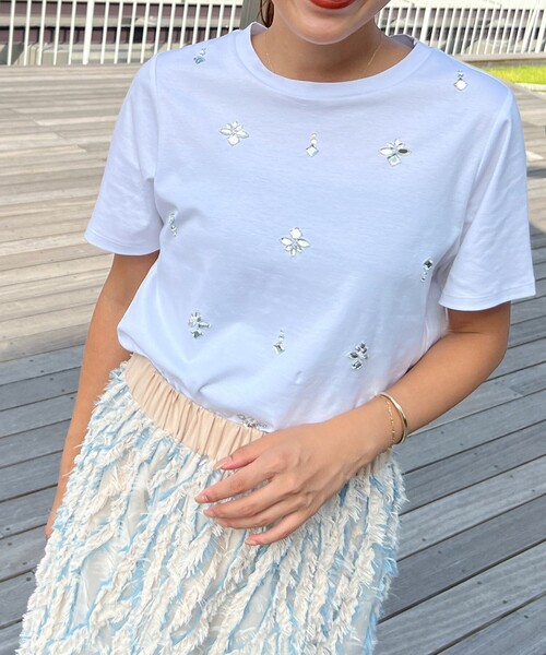 NOLLEY’S(ノーリーズ)の「ビジューTシャツ(Tシャツ/カットソー・レディース・ネイビー/ホワイト/サックスブルー・38/36)」の9枚目の写真