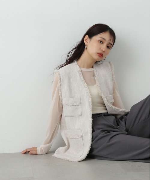 N.（N. Natural Beauty Basic）（エヌエヌナチュラルビューティーベーシック）の「◆フリンジツイードジレ（ベスト・レディース・グレー/ナチュラル・MEDIUM）」の2枚目の写真