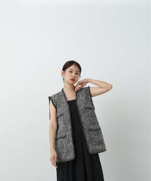 N.（N. Natural Beauty Basic）（エヌエヌナチュラルビューティーベーシック）の「◆フリンジツイードジレ（ベスト・レディース・グレー/ナチュラル・MEDIUM）」の4枚目の写真