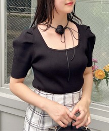 INGNI | コサージュチョーカー付／スクエアネックパフスリーブニット(ニット/セーター)