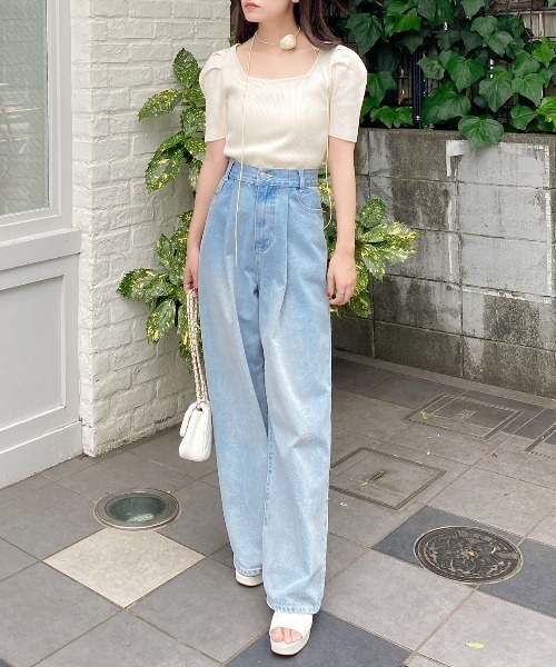 INGNI（イング）の「コサージュチョーカー付／スクエアネックパフスリーブニット（ニット/セーター・レディース・ブルー/アイボリー/ブラック・M）」の20枚目の写真