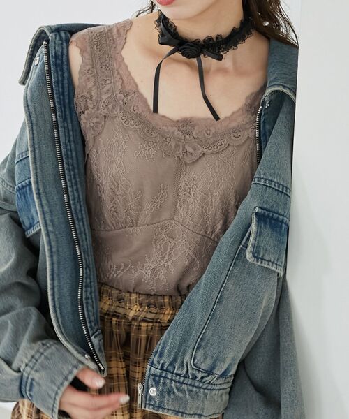 MAJESTIC LEGON（マジェスティックレゴン）の「レースクロスタンク（タンクトップ・レディース・アイボリー/オフホワイト/モカ/ブラック・MEDIUM）」の2枚目の写真