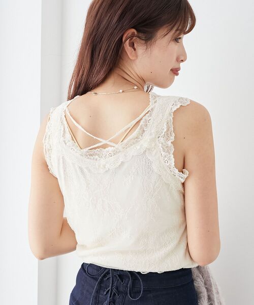 MAJESTIC LEGON（マジェスティックレゴン）の「レースクロスタンク（タンクトップ・レディース・アイボリー/オフホワイト/モカ/ブラック・MEDIUM）」の12枚目の写真