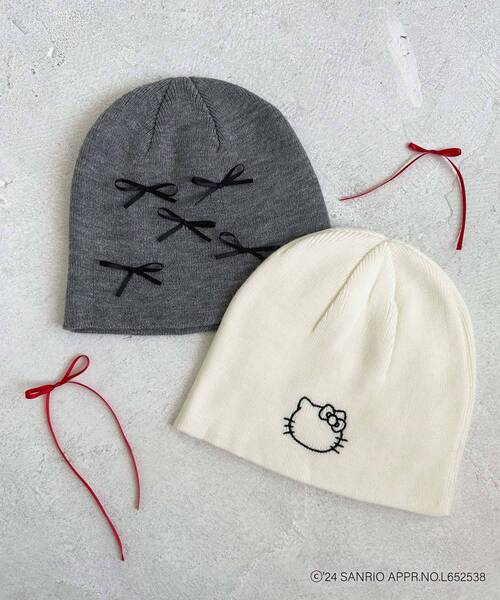 MAJESTIC LEGON(マジェスティックレゴン)の「ハローキティ プチリボンニットCAP(キャップ・レディース・アイボリー/グレー・FREE)」の2枚目の写真