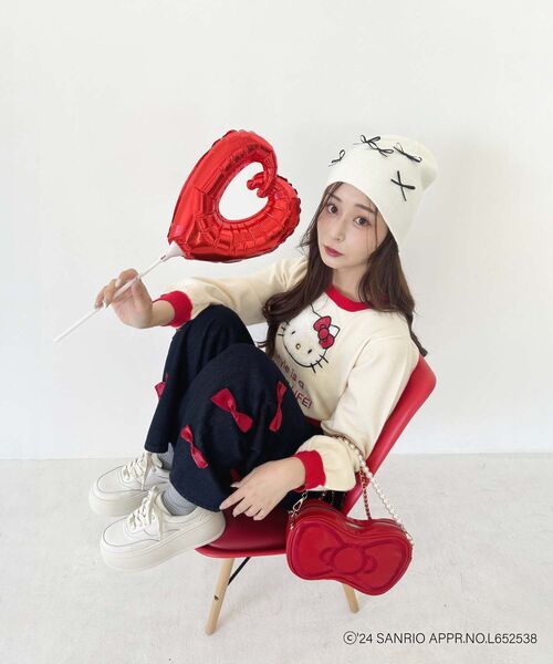 MAJESTIC LEGON(マジェスティックレゴン)の「ハローキティ プチリボンニットCAP(キャップ・レディース・アイボリー/グレー・FREE)」の5枚目の写真