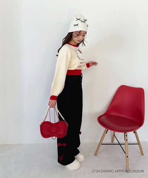 MAJESTIC LEGON(マジェスティックレゴン)の「ハローキティ プチリボンニットCAP(キャップ・レディース・アイボリー/グレー・FREE)」の6枚目の写真