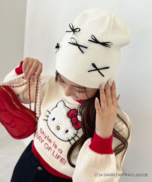 MAJESTIC LEGON(マジェスティックレゴン)の「ハローキティ プチリボンニットCAP(キャップ・レディース・アイボリー/グレー・FREE)」の9枚目の写真