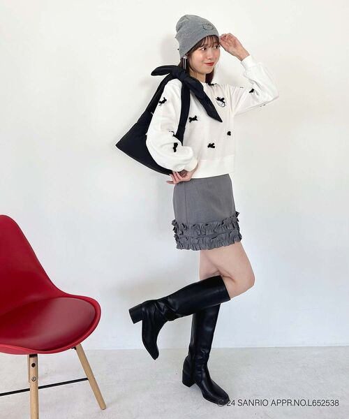 MAJESTIC LEGON(マジェスティックレゴン)の「ハローキティ プチリボンニットCAP(キャップ・レディース・アイボリー/グレー・FREE)」の12枚目の写真