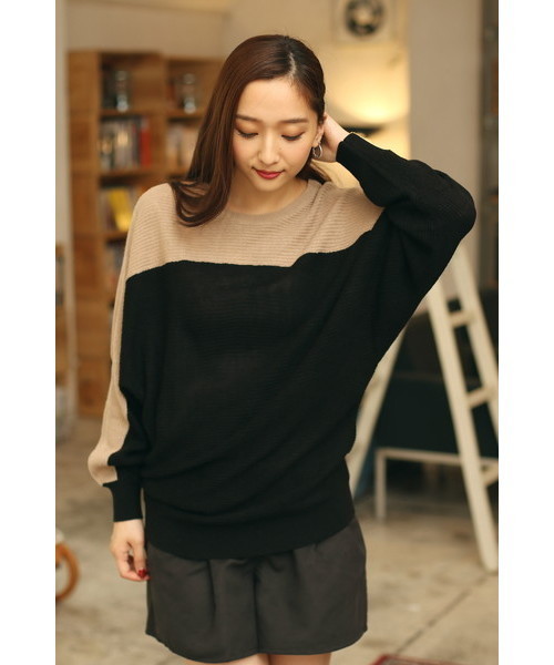 AZUL by moussy（アズールバイマウジー）の「ウォッシャブルソフトタッチ片畦ドルマンニットPO（ニット/セーター・レディース・ホワイト系その他/レディッシュグレー/ベージュ系その他/トップグレー/オフホワイト/ブラック/ボルドー/ネイビー/カーキ・SMALL/LARGE/MEDIUM）」の7枚目の写真