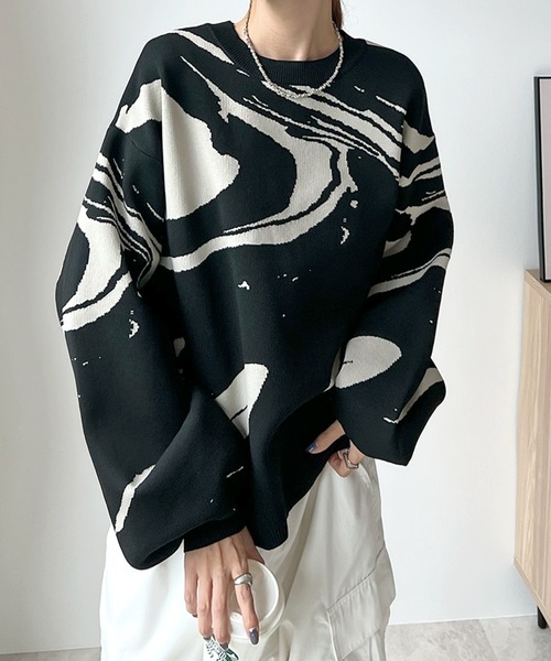 Futier land(フューティアランド)の「モチモチマーブル柄ニットプルオーバー(ニット/セーター・レディース・アイボリー/ブラック/アイボリー系2/ブラック系2・FREE)」の2枚目の写真