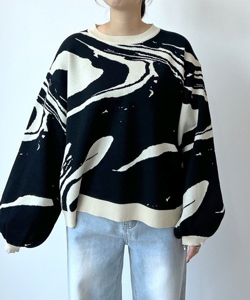 Futier land(フューティアランド)の「モチモチマーブル柄ニットプルオーバー(ニット/セーター・レディース・アイボリー/ブラック/アイボリー系2/ブラック系2・FREE)」の8枚目の写真