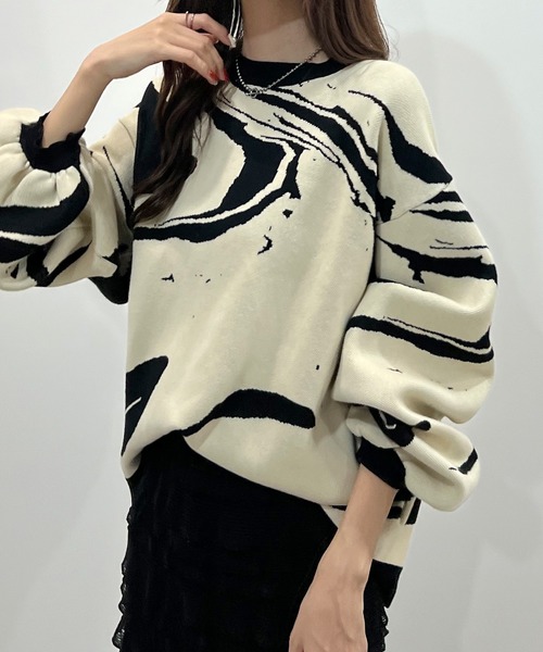 Futier land(フューティアランド)の「モチモチマーブル柄ニットプルオーバー(ニット/セーター・レディース・アイボリー/ブラック/アイボリー系2/ブラック系2・FREE)」の15枚目の写真