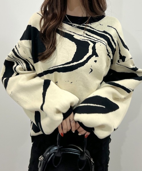 Futier land(フューティアランド)の「モチモチマーブル柄ニットプルオーバー(ニット/セーター・レディース・アイボリー/ブラック/アイボリー系2/ブラック系2・FREE)」の18枚目の写真