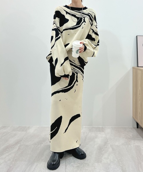 Futier land(フューティアランド)の「モチモチマーブル柄ニットプルオーバー(ニット/セーター・レディース・アイボリー/ブラック/アイボリー系2/ブラック系2・FREE)」の19枚目の写真