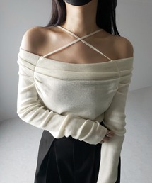 【 3WAY 】クロスストラップオフショルニットトップス / cross strap off-shoulder knit tops