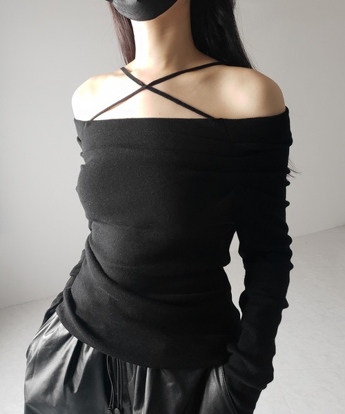 me+em select（ミームセレクト）の「【 ３WAY 】クロスストラップオフショルニットトップス ／ cross strap off-shoulder knit tops（ニット/セーター・レディース・グレー/ブラック/ホワイト・FREE）」の22枚目の写真