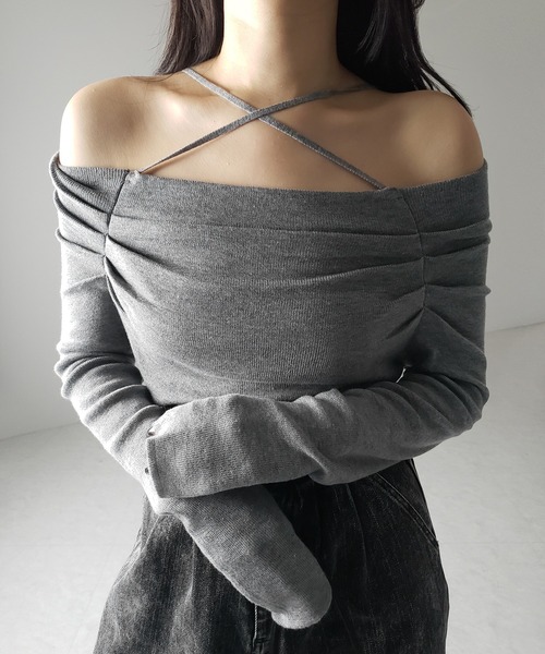 me+em select（ミームセレクト）の「【 ３WAY 】クロスストラップオフショルニットトップス ／ cross strap off-shoulder knit tops（ニット/セーター・レディース・グレー/ブラック/ホワイト・FREE）」の19枚目の写真