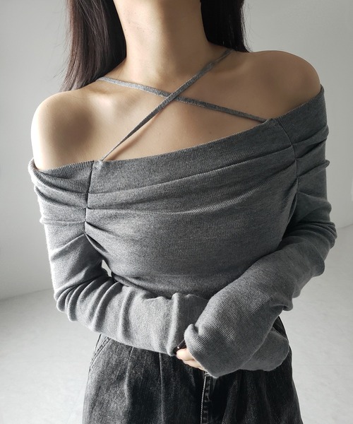 me+em select（ミームセレクト）の「【 ３WAY 】クロスストラップオフショルニットトップス ／ cross strap off-shoulder knit tops（ニット/セーター・レディース・グレー/ブラック/ホワイト・FREE）」の20枚目の写真