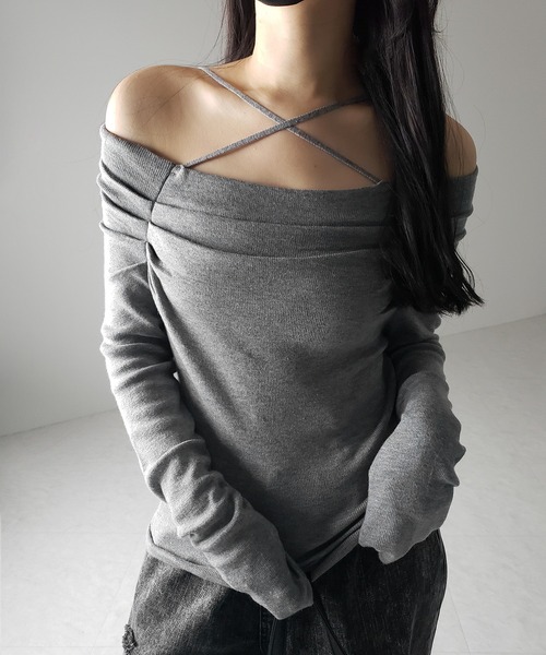 me+em select（ミームセレクト）の「【 ３WAY 】クロスストラップオフショルニットトップス ／ cross strap off-shoulder knit tops（ニット/セーター・レディース・グレー/ブラック/ホワイト・FREE）」の17枚目の写真