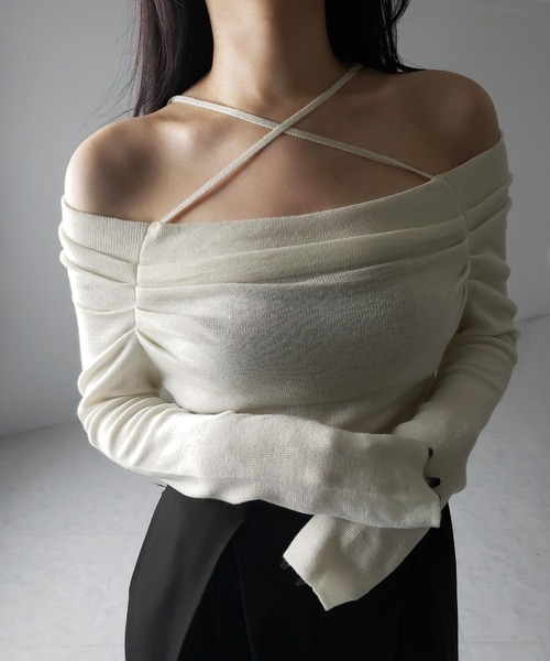 トップス THE TOE Tribeca off shoulder knit mint Tribeca Off Shoulder Knit – THE TOÉ