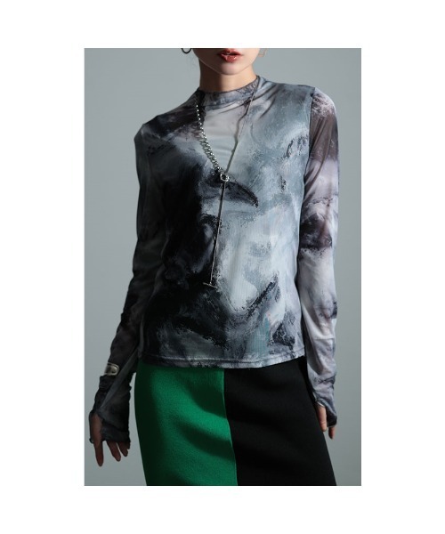 Sawa a la mode（サワアラモード）の「マーブル柄ハイネックチュールトップス（Tシャツ/カットソー・レディース・ブラック/ピンク/ベージュ・FREE）」の10枚目の写真