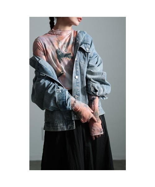 Sawa a la mode（サワアラモード）の「マーブル柄ハイネックチュールトップス（Tシャツ/カットソー・レディース・ブラック/ピンク/ベージュ・FREE）」の13枚目の写真