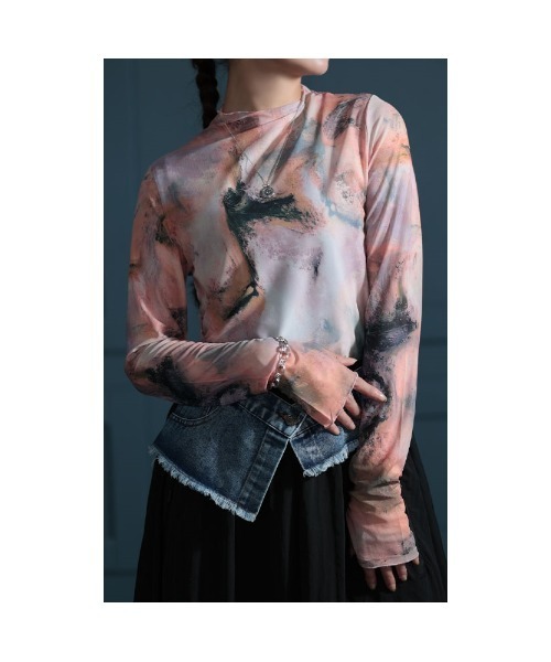 Sawa a la mode（サワアラモード）の「マーブル柄ハイネックチュールトップス（Tシャツ/カットソー・レディース・ブラック/ピンク/ベージュ・FREE）」の15枚目の写真