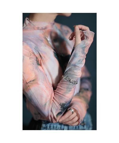 Sawa a la mode（サワアラモード）の「マーブル柄ハイネックチュールトップス（Tシャツ/カットソー・レディース・ブラック/ピンク/ベージュ・FREE）」の16枚目の写真