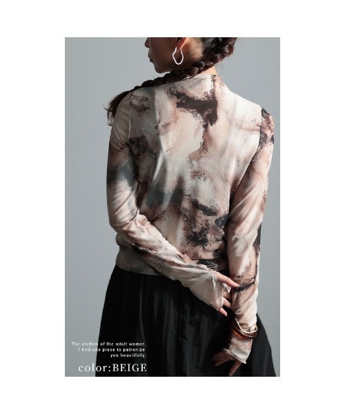 Sawa a la mode（サワアラモード）の「マーブル柄ハイネックチュールトップス（Tシャツ/カットソー・レディース・ブラック/ピンク/ベージュ・FREE）」の17枚目の写真