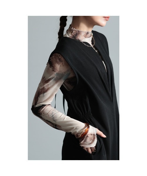 Sawa a la mode（サワアラモード）の「マーブル柄ハイネックチュールトップス（Tシャツ/カットソー・レディース・ブラック/ピンク/ベージュ・FREE）」の19枚目の写真