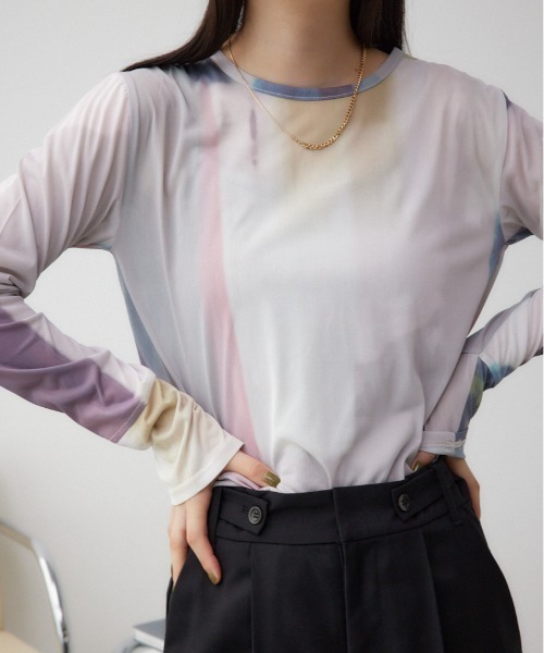 AZUL by moussy(アズールバイマウジー)の「アソートパターンシアートップス(Tシャツ/カットソー・レディース・アイボリー/ブラック/マルチ/ダークグリーン・FREE)」の4枚目の写真