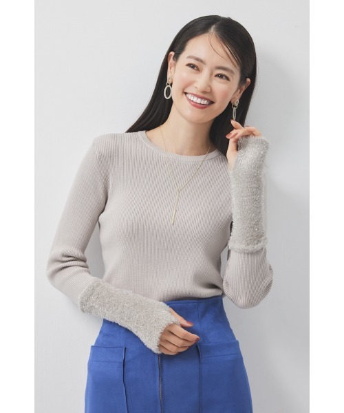 M.deux（エムドゥ）の「●ラメシャギーアームウォーマーニット●（ニット/セーター・レディース・ブラック/グレイッシュベージュ・MEDIUM）」の5枚目の写真