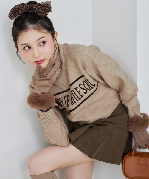 one after another NICE CLAUP(ワンアフターアナザーナイスクラップ)の「ジップアップロゴニット(ニット/セーター・レディース・ブラック/オフホワイト/ベージュ/ピンク・FREE)」の17枚目の写真