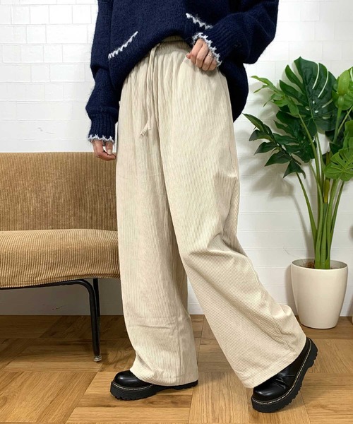 CRB(シーアールビー)の「コーデュロイイージーパンツ(カーゴパンツ・レディース・アイボリー/ブラック/カーキ/ブルー/オレンジ/ベージュ/ライム/ライトグレー・F)」の2枚目の写真