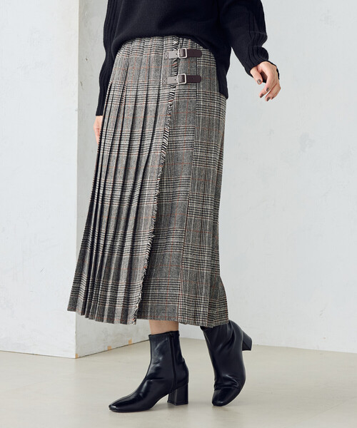 COMME CA ISM（コムサイズム）の「ラップ風プリーツスカート（スカート・レディース・チェック/ダークブラウン・MEDIUM/LARGE）」の7枚目の写真