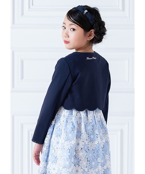 メゾピアノ　花モチーフ裾スカラップジャケット 花モチーフ裾スカラップ ジャケット（ノーカラージャケット
